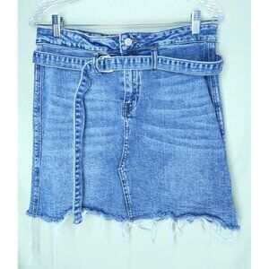 l&M Black Label High Rise Belted Frayed Raw Hem Denim Jean Skirt Size Large